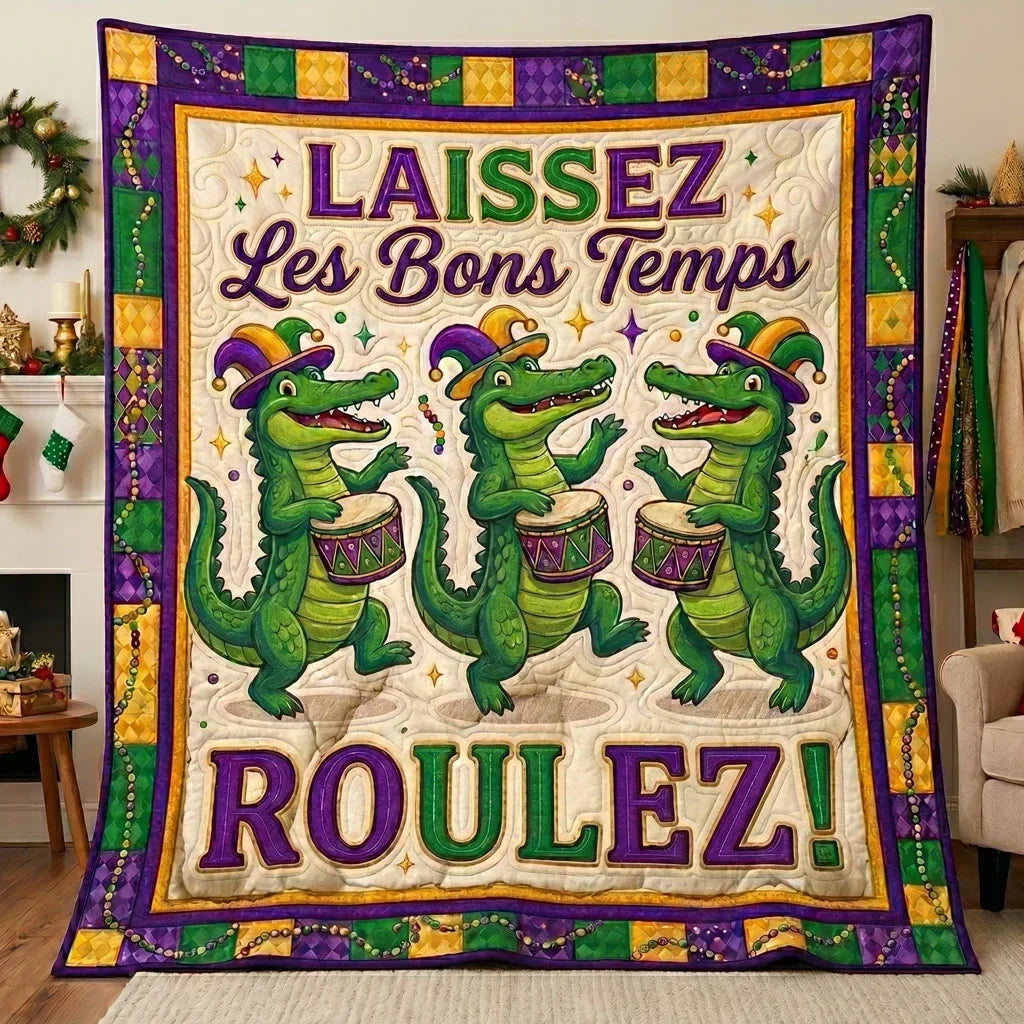Mardi Gras Gator Party Quilt Blanket