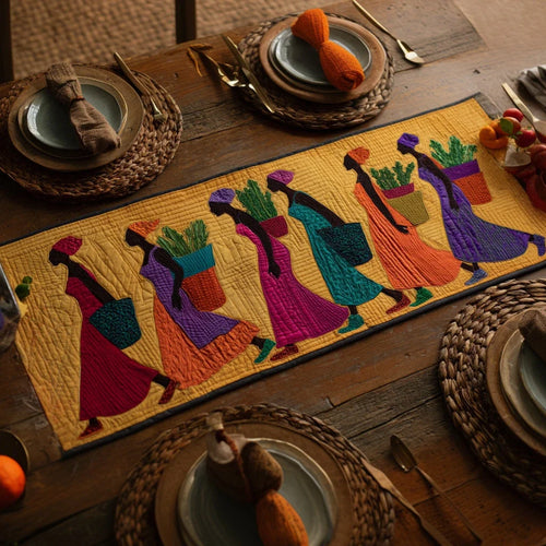 Market Black Woman Parade Quilted Table Runner