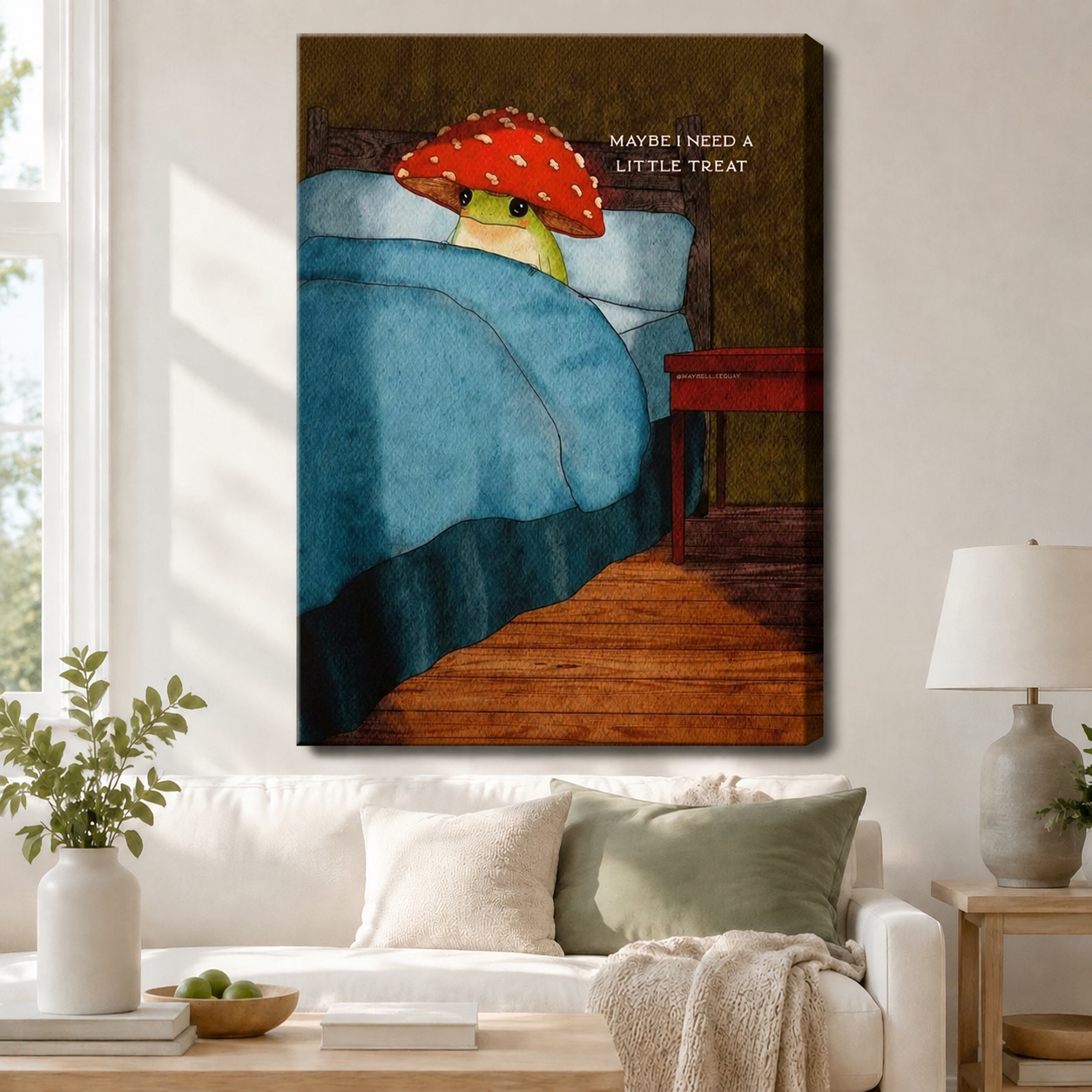 Whimsical Frog Mushroom Canvas Wall Art