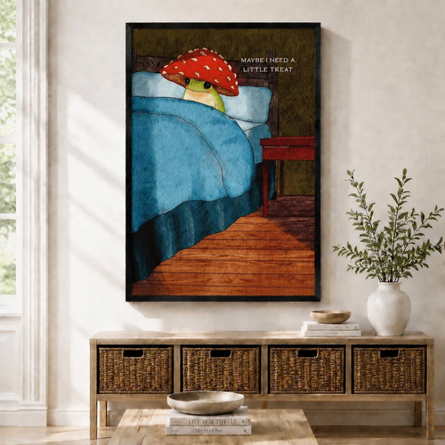 Whimsical Frog Mushroom Canvas Wall Art