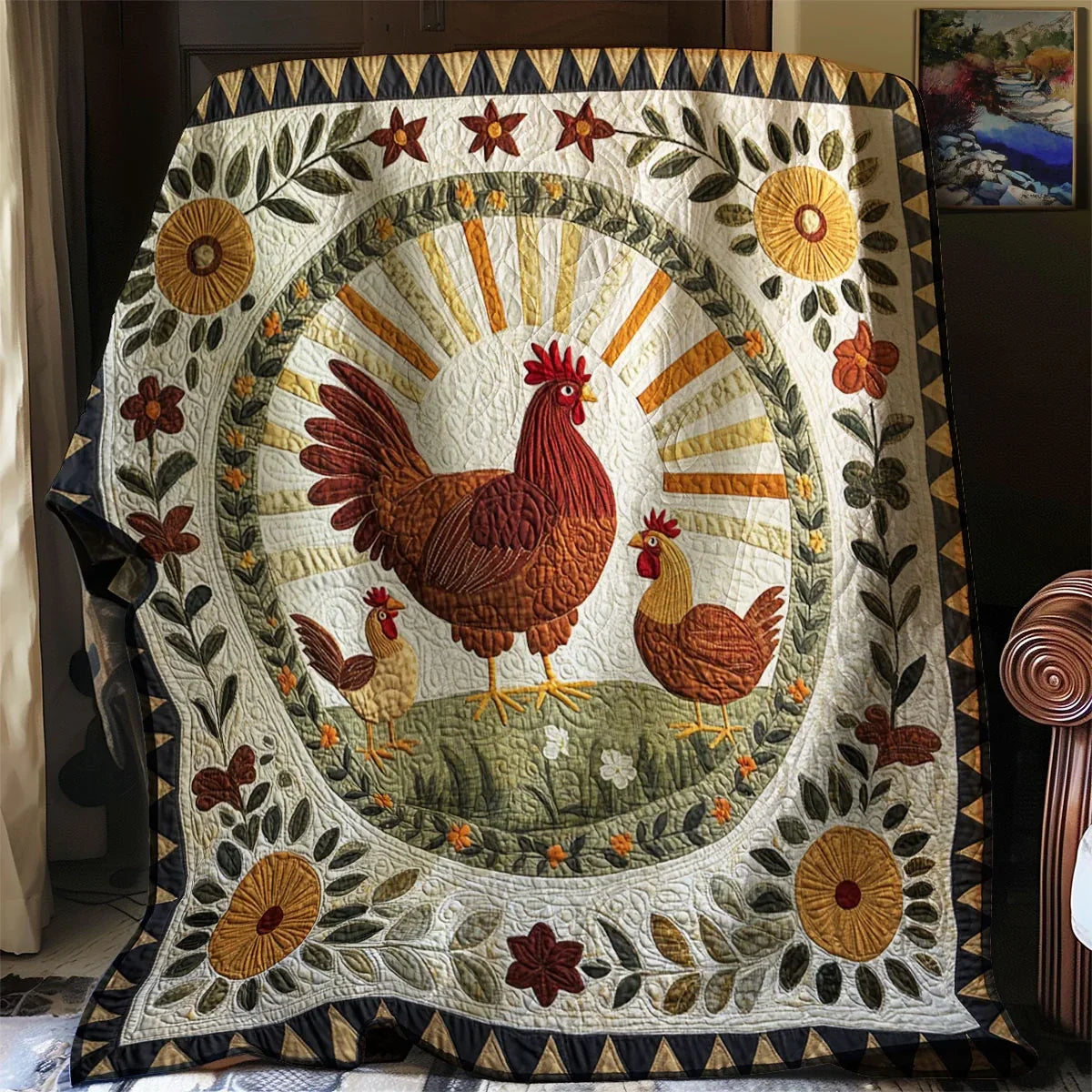 Meadow Rooster Quilt Blanket