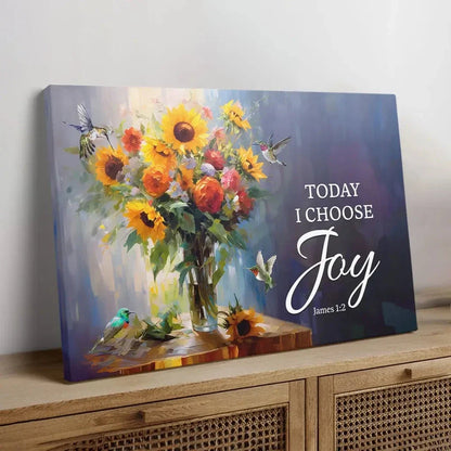 today i choose joy art hummingbird sunflower christian wall art canvas (Landscape) (view 4)