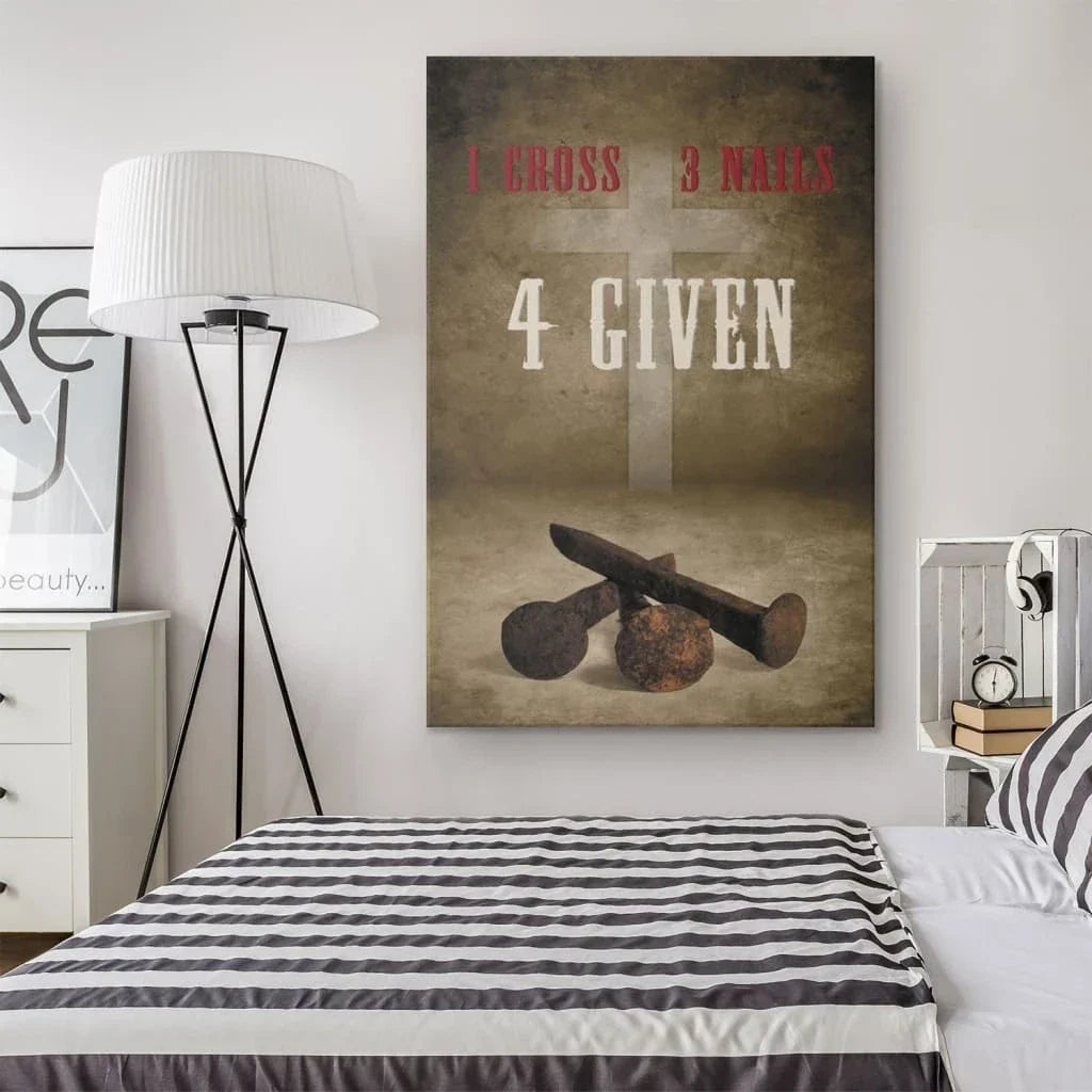 easter christian gifts rustic 1 cross 3 nails 4given wall art canvas print (Landscape) (view 3)