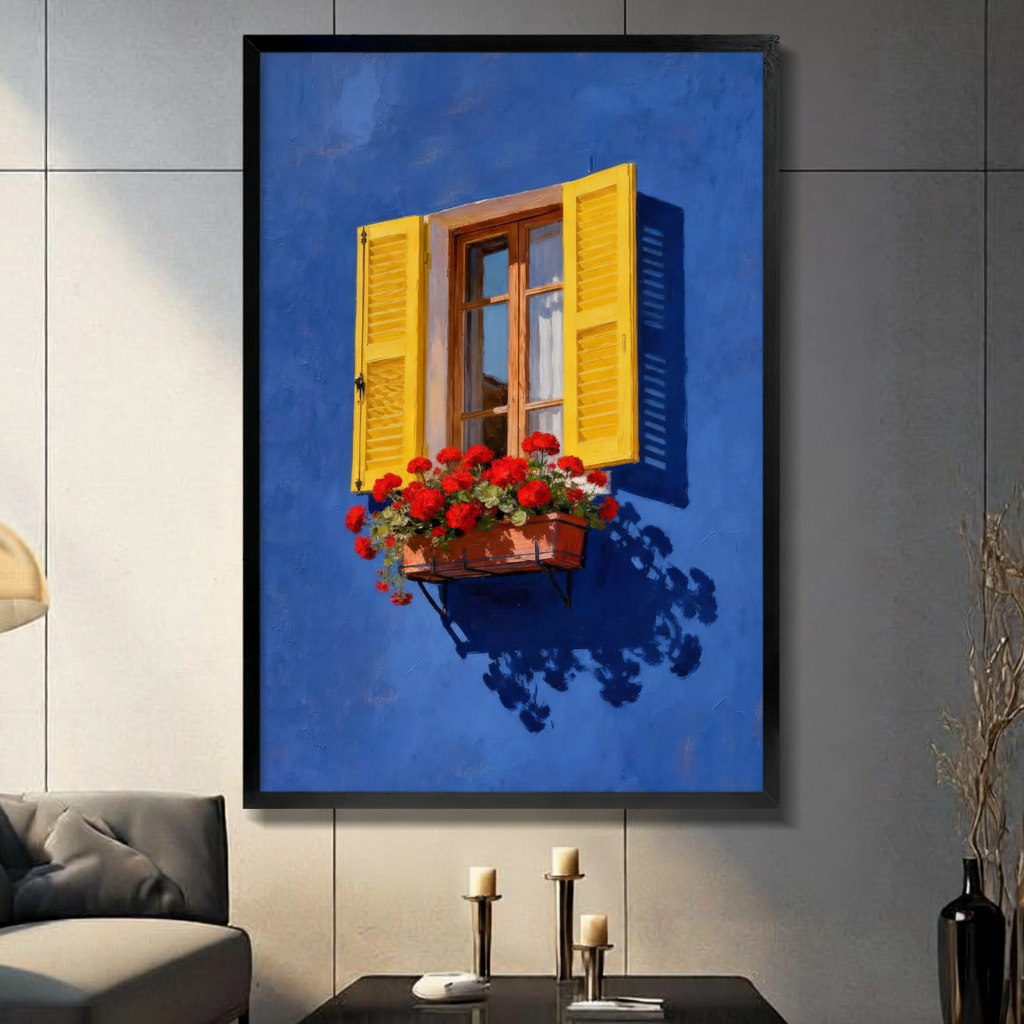 Mediterranean Blue Window Floral Canvas Art Wall Art