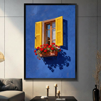 Mediterranean Blue Window Floral Canvas Art Wall Art