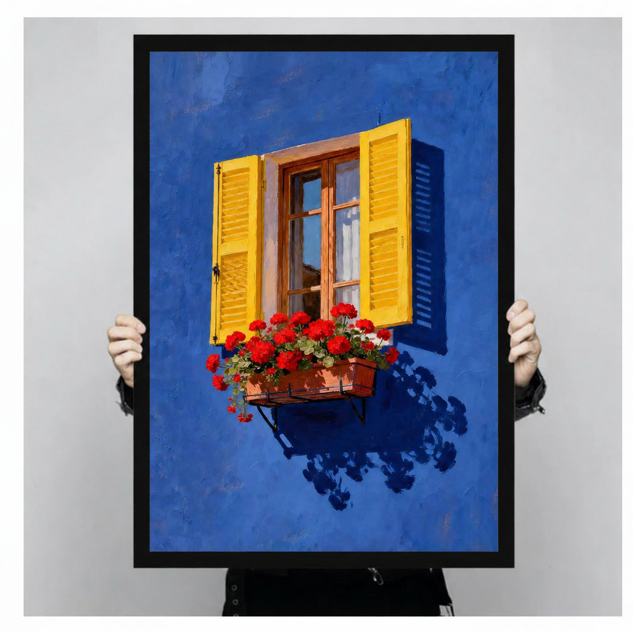 Mediterranean Blue Window Floral Canvas Art Wall Art