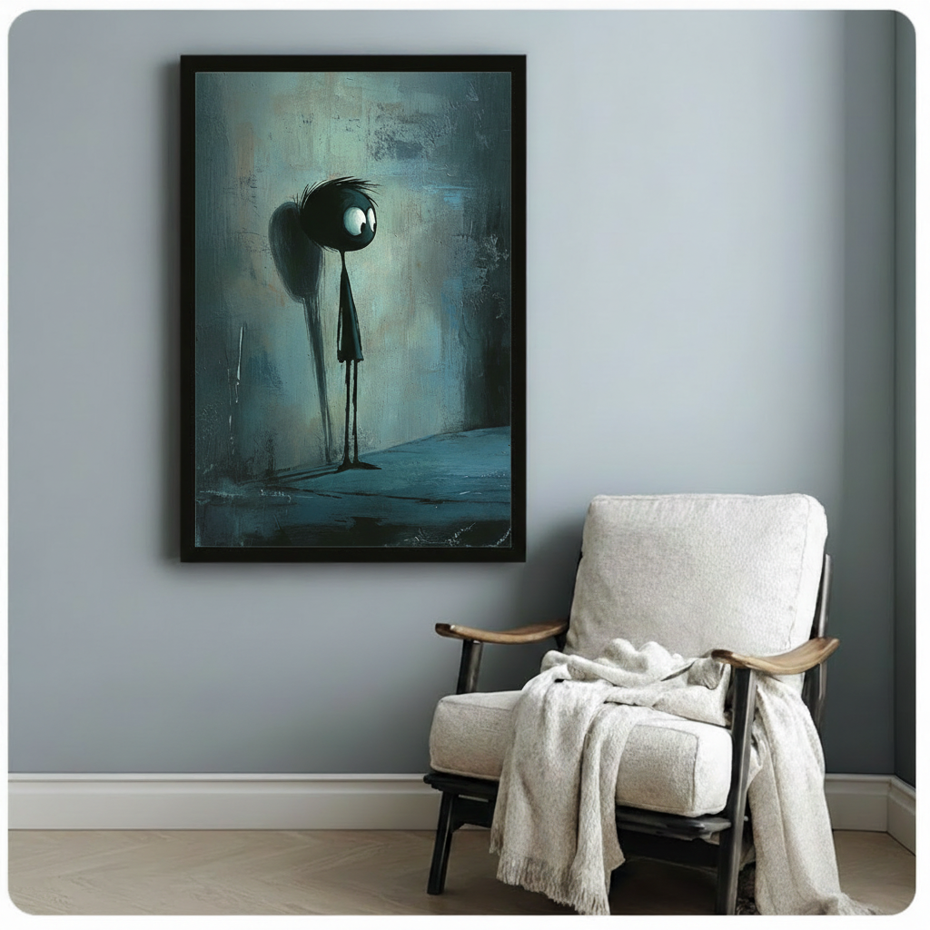 Dark Whimsical Stick Figure Canvas Wall Art