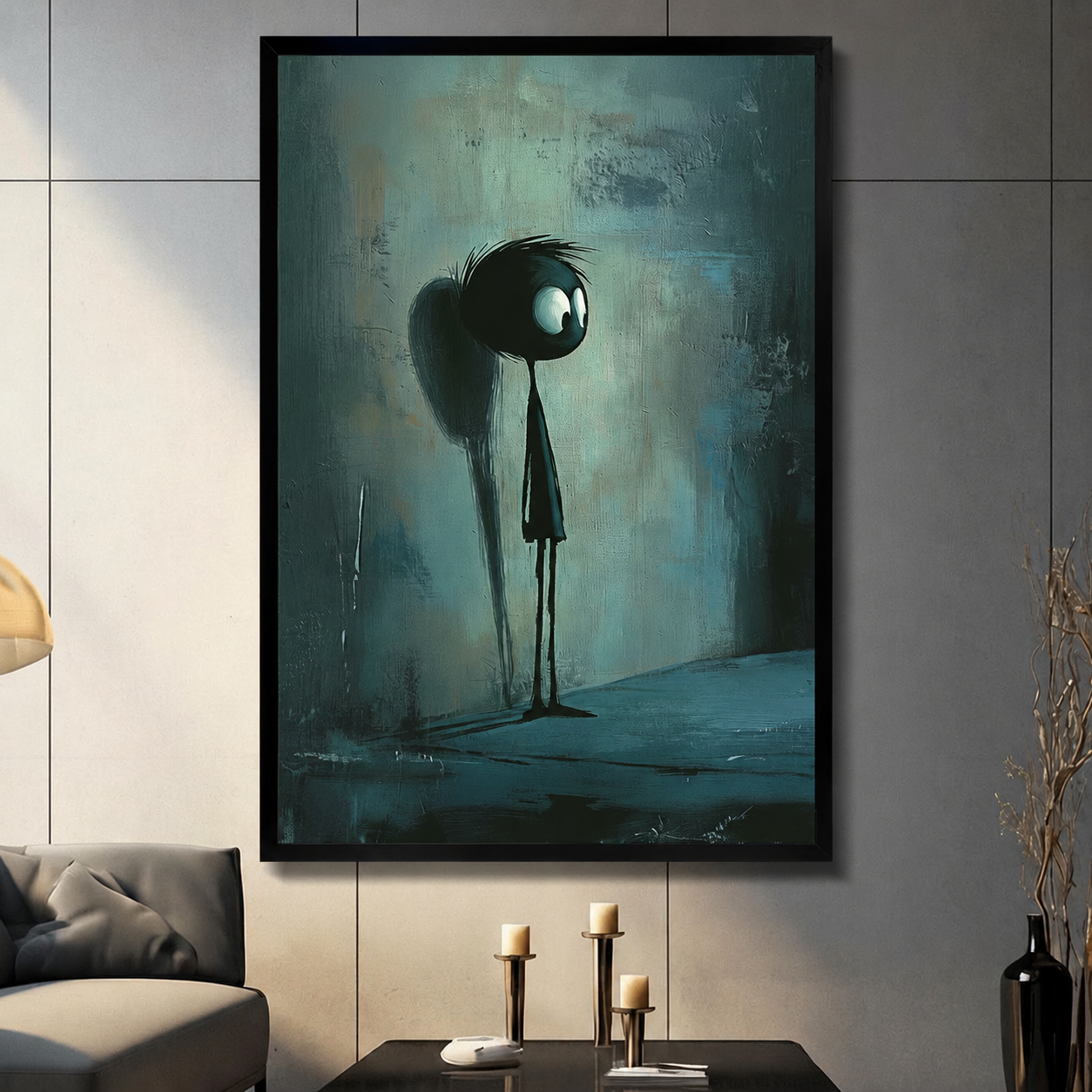 Dark Whimsical Stick Figure Canvas Wall Art