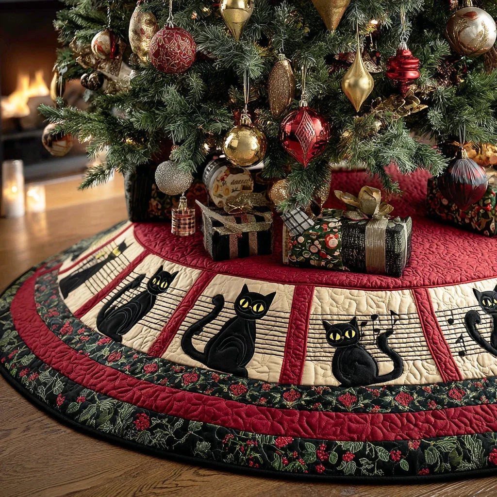 Melody Cat Christmas Quilted Tree Skirt