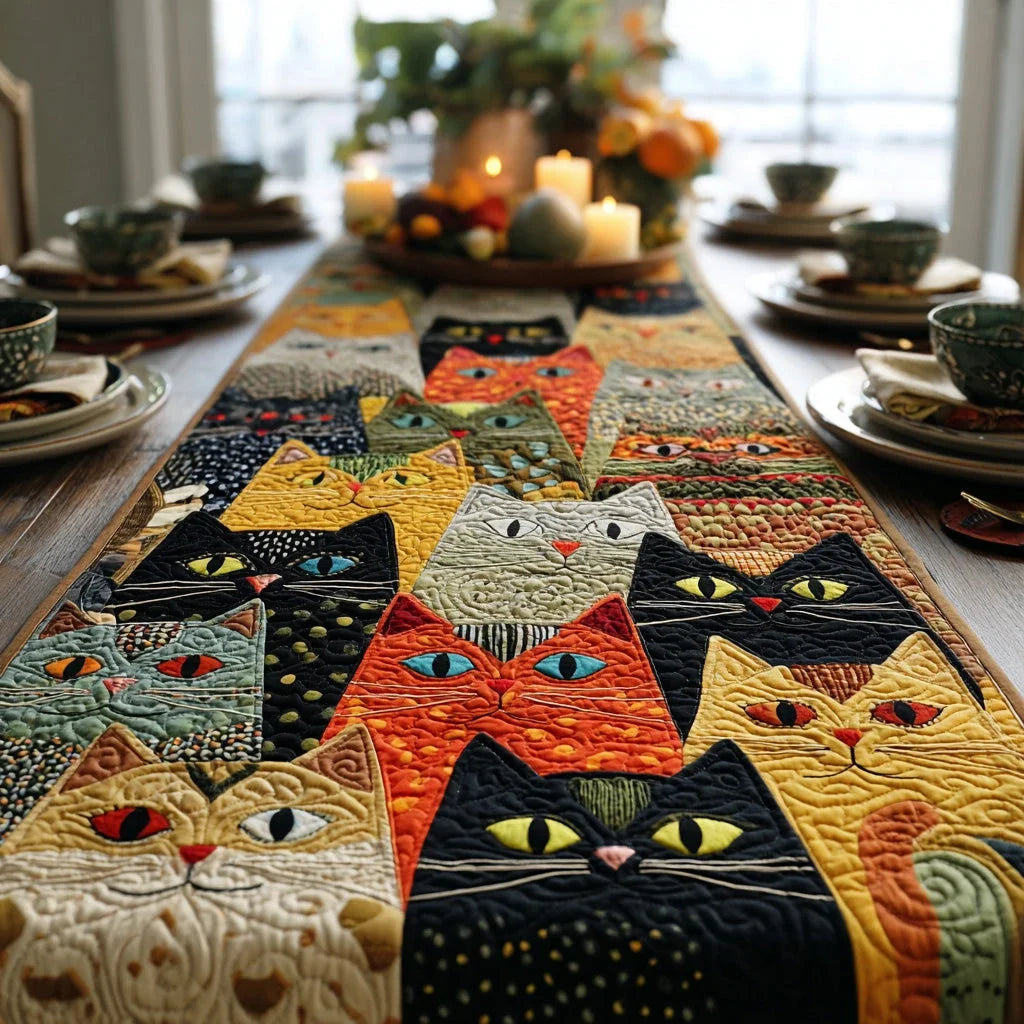 Meow Harmony Quilted Table Runner
