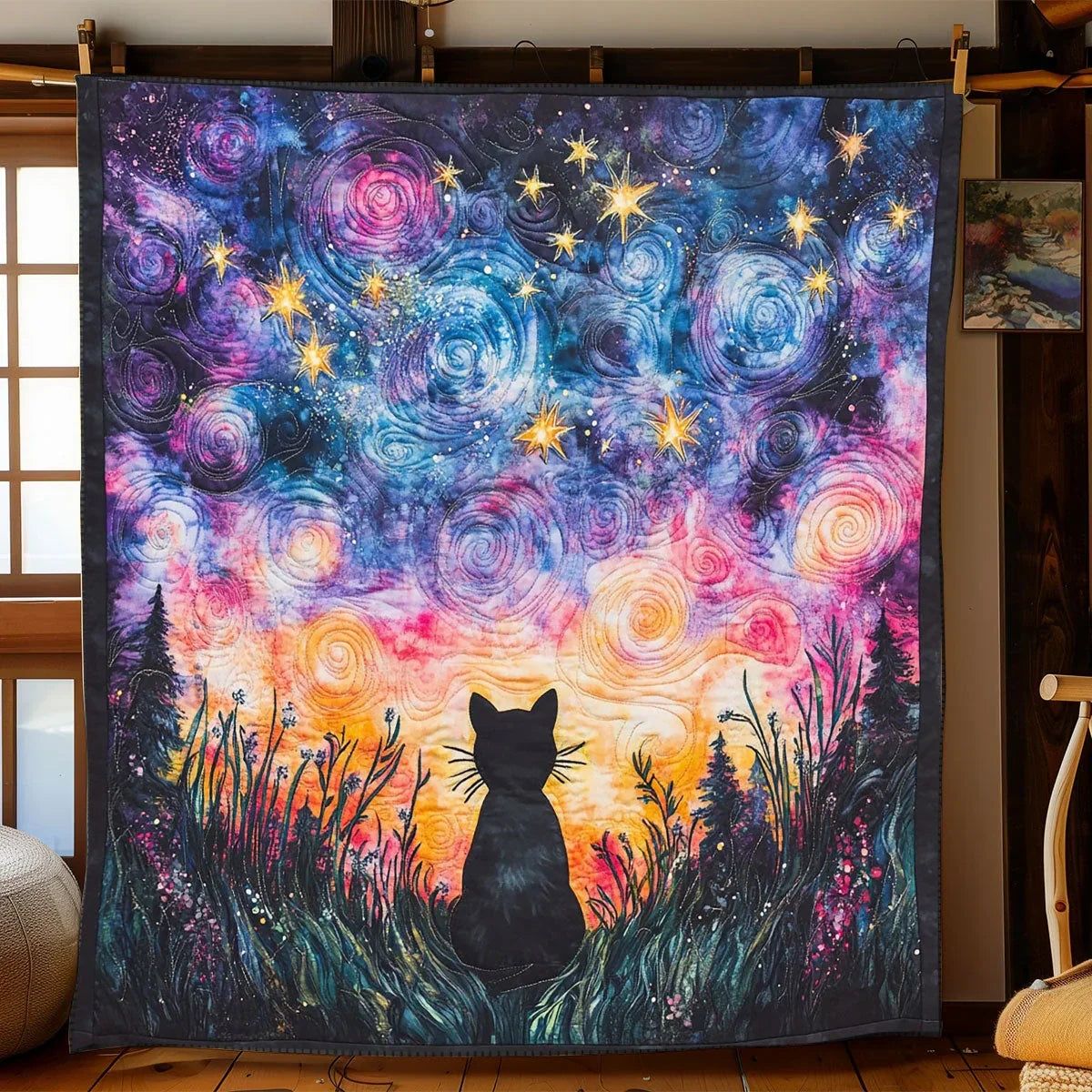 Meow Under Moonlight Quilt Blanket