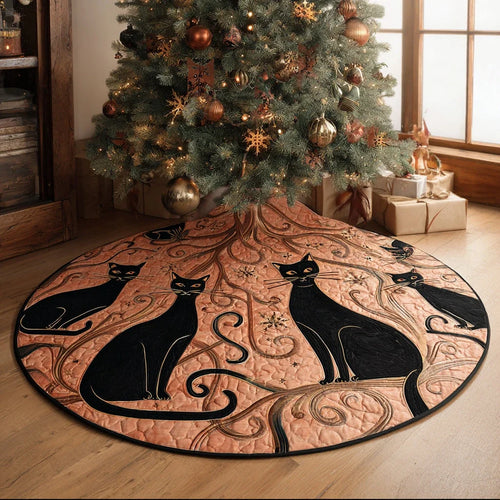 Merry Black Cat Christmas Quilted Tree Skirt