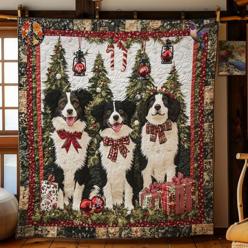 Merry Border Collie Noel Quilt Blanket