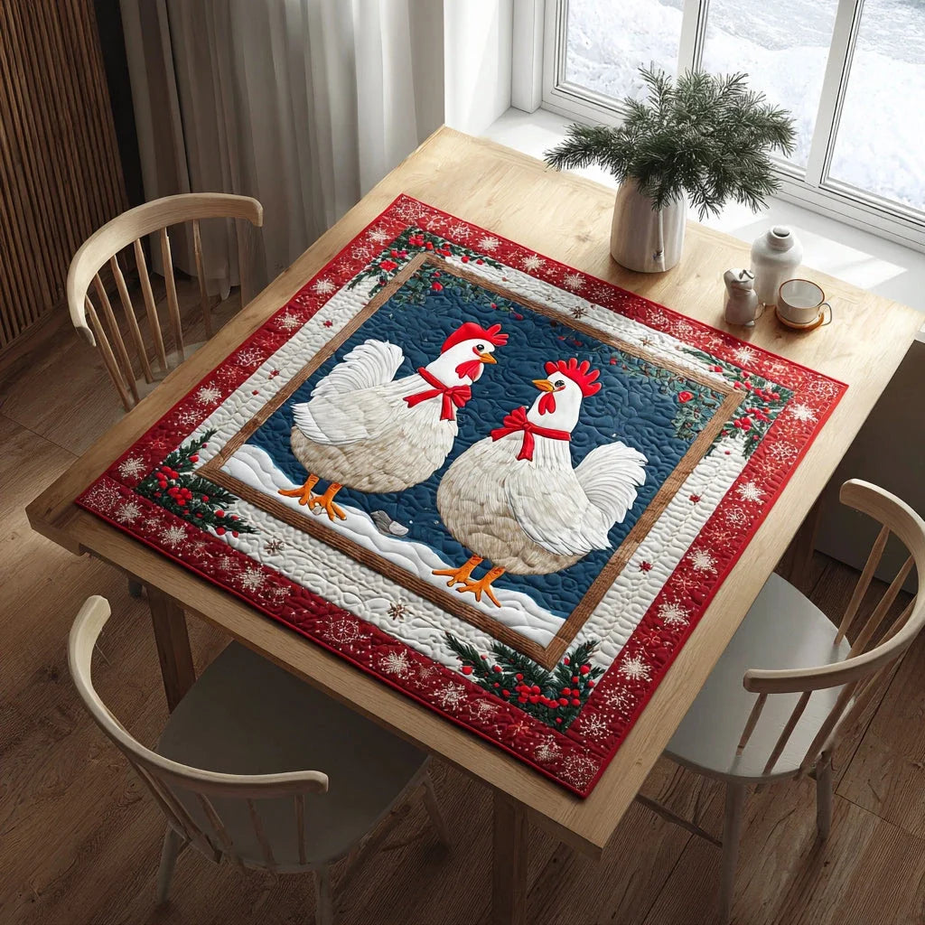 Merry Chicken Quilted Table Topper