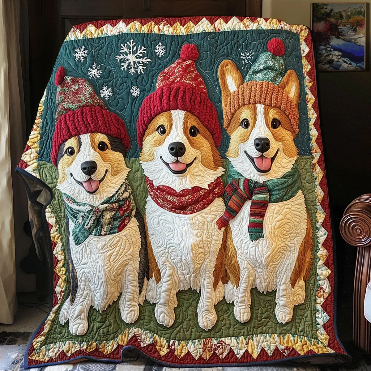 Merry Corgis Quilt Blanket