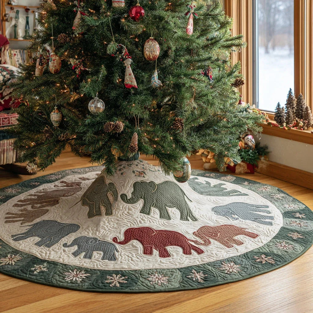 Merry Elephant Christmas Quilted Tree Skirt