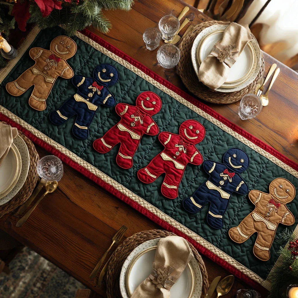 Merry Gingerbread Man Quilted Table Runner