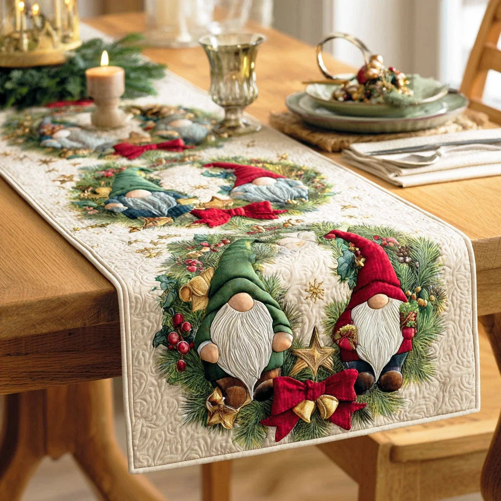 Merry Gnome Spirit Quilted Table Runner