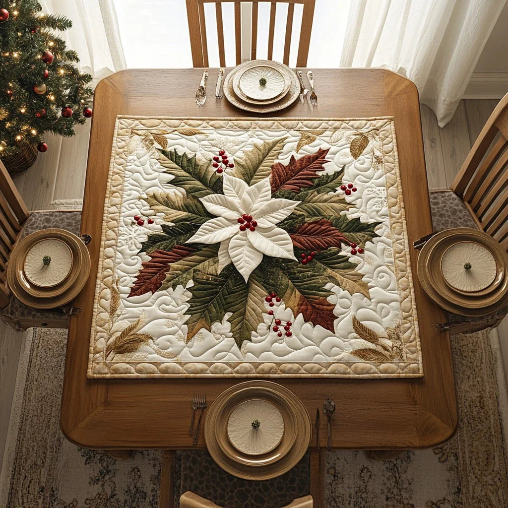 Merry Poinsettia Quilted Table Topper