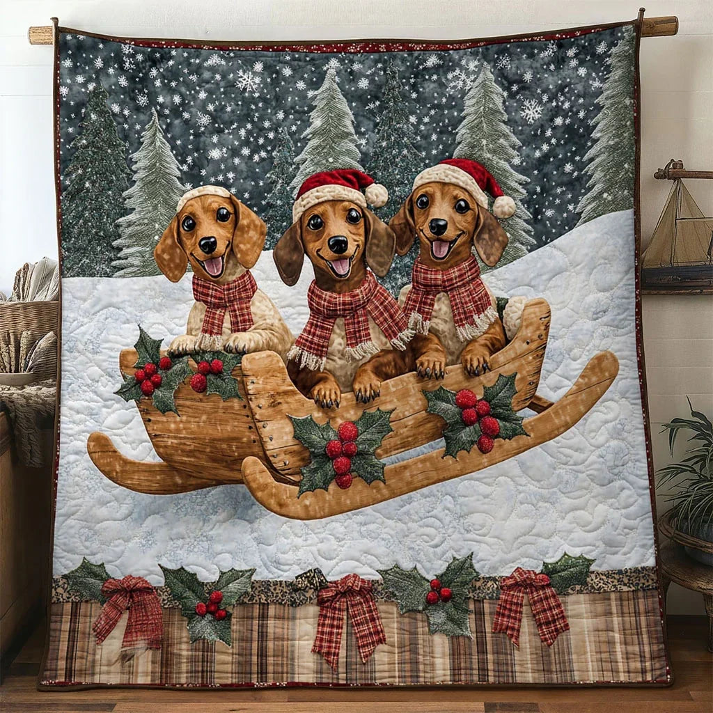 Merry Ride Dachshund Quilt Blanket