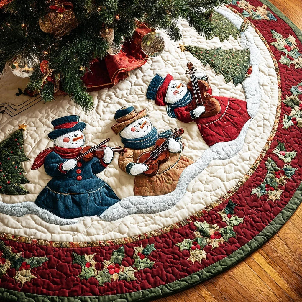 Merry Snow Hug Christmas Quilted Tree Skirt