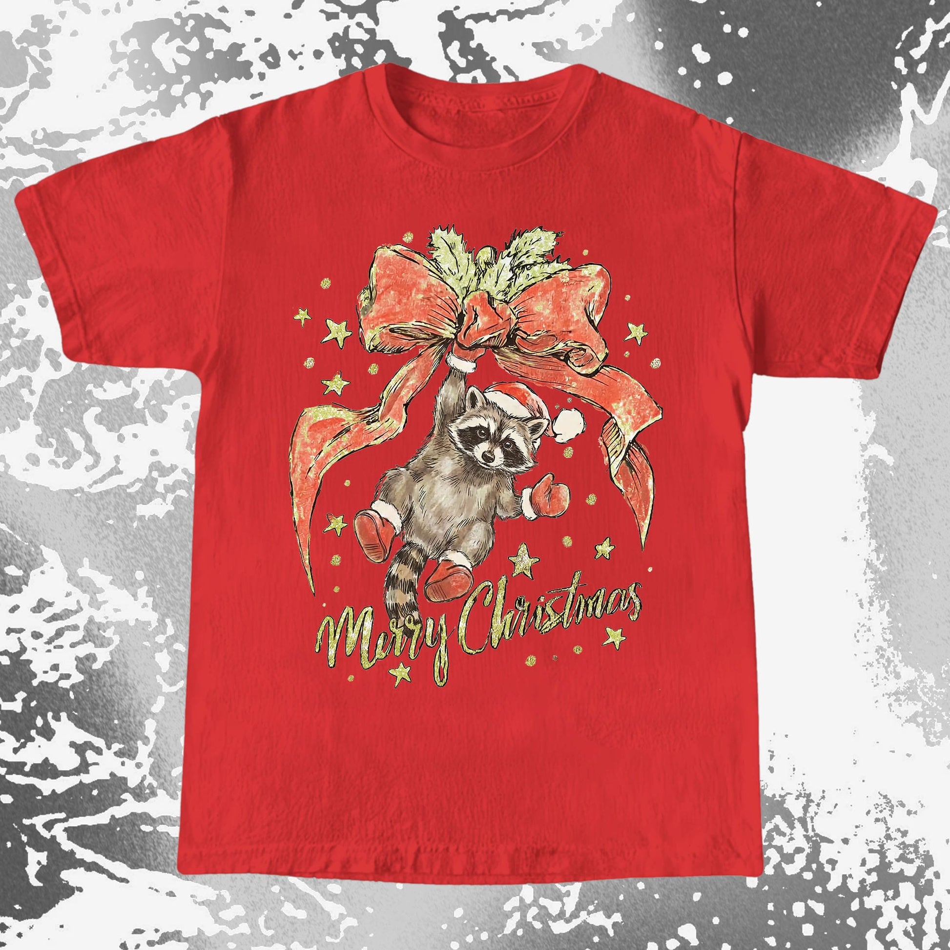 Merry Christmas Raccoon Hanging Bow Shirt, funny meme tee gift