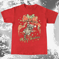 Merry Christmas Raccoon Hanging Bow Shirt, funny meme tee gift