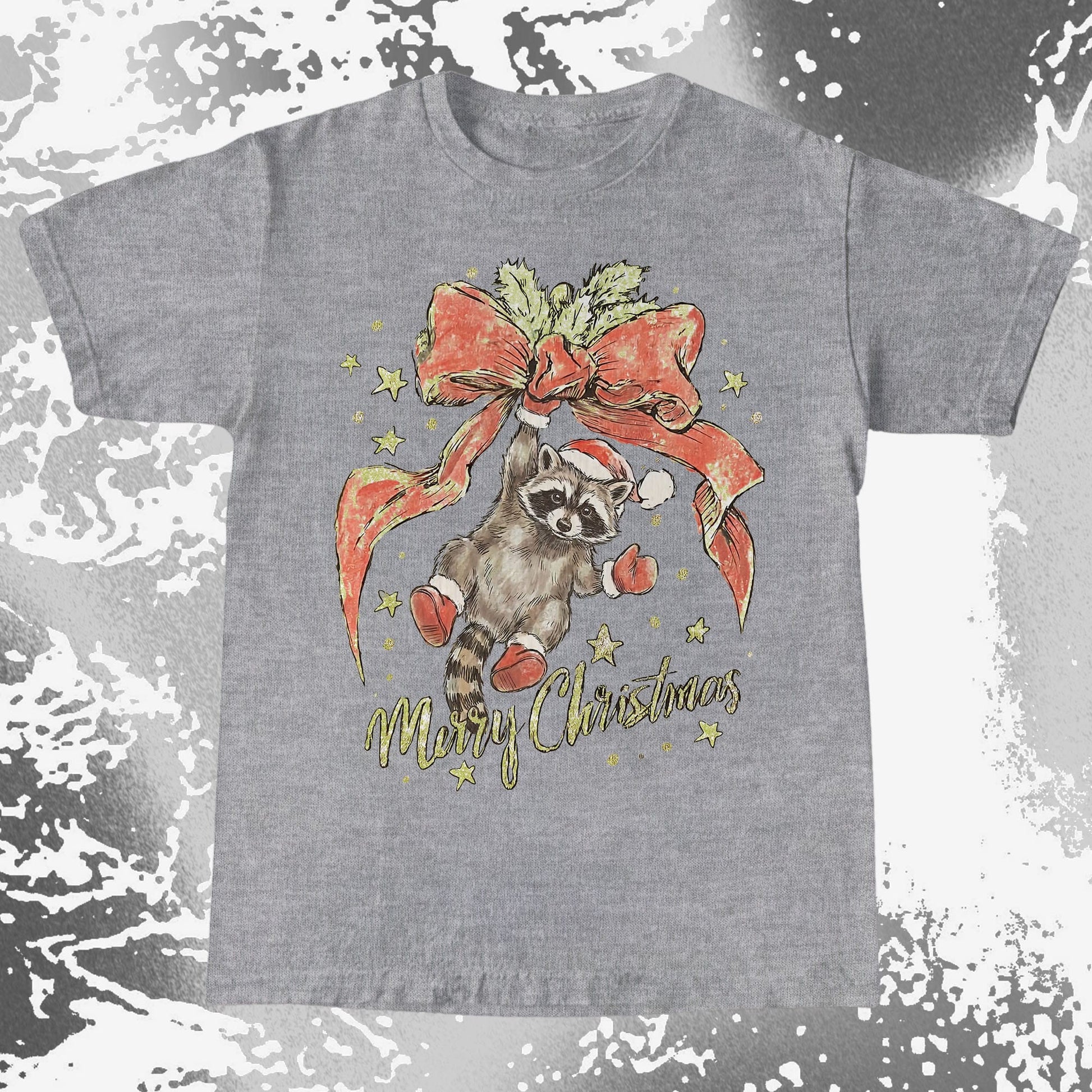 Merry Christmas Raccoon Hanging Bow Shirt, funny meme tee gift (view 5)