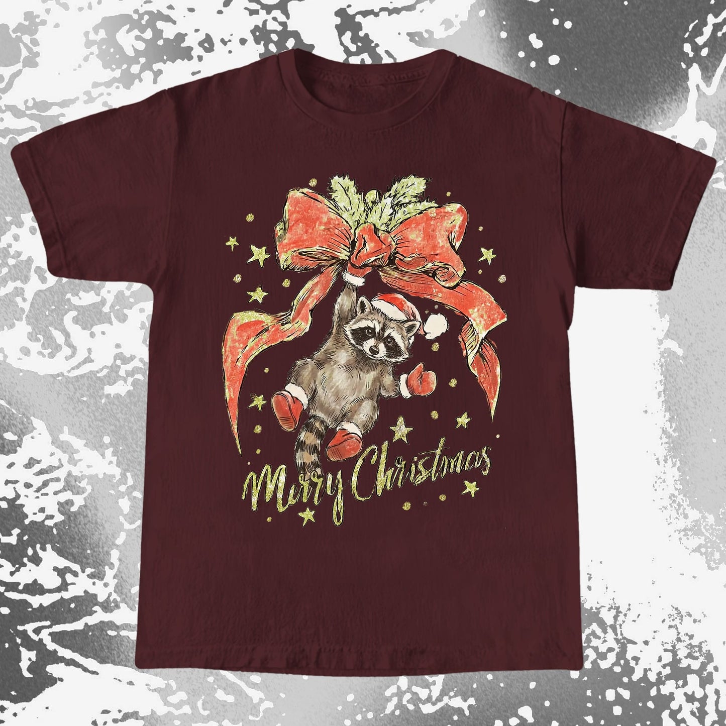 Merry Christmas Raccoon Hanging Bow Shirt, funny meme tee gift (view 8)