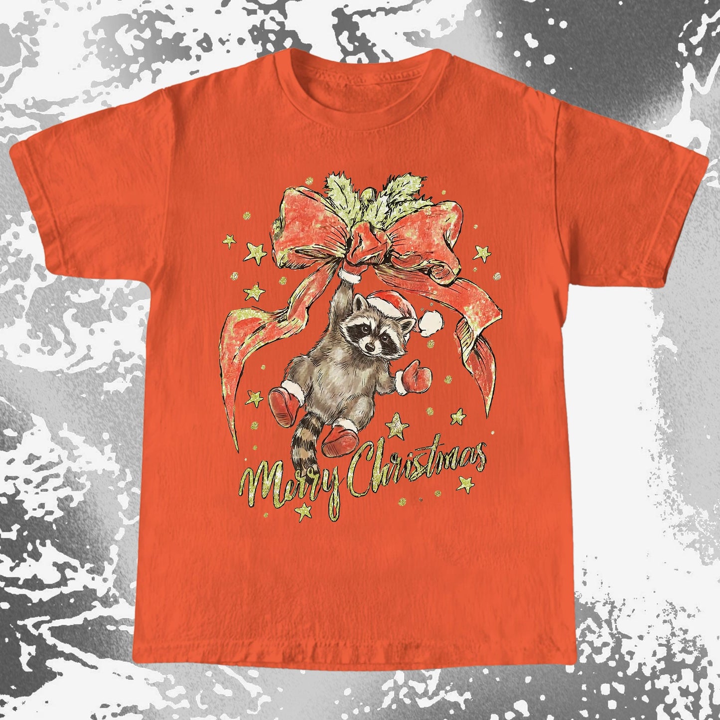 Merry Christmas Raccoon Hanging Bow Shirt, funny meme tee gift (view 7)