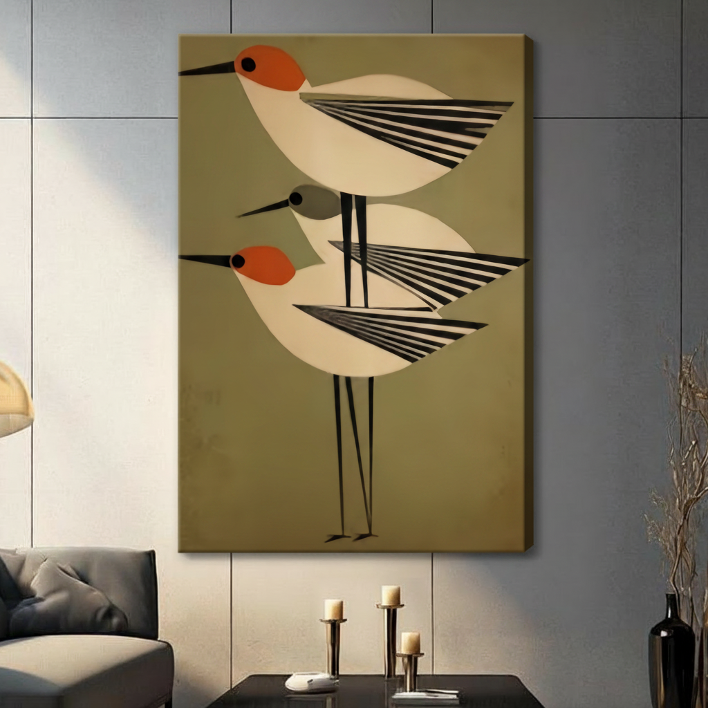 Mid-Century Modern Birds Geometric Canvas Wall Art
