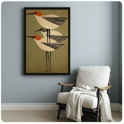 Mid-Century Modern Birds Geometric Canvas Wall Art
