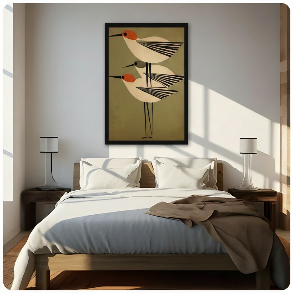 Mid-Century Modern Birds Geometric Canvas Wall Art