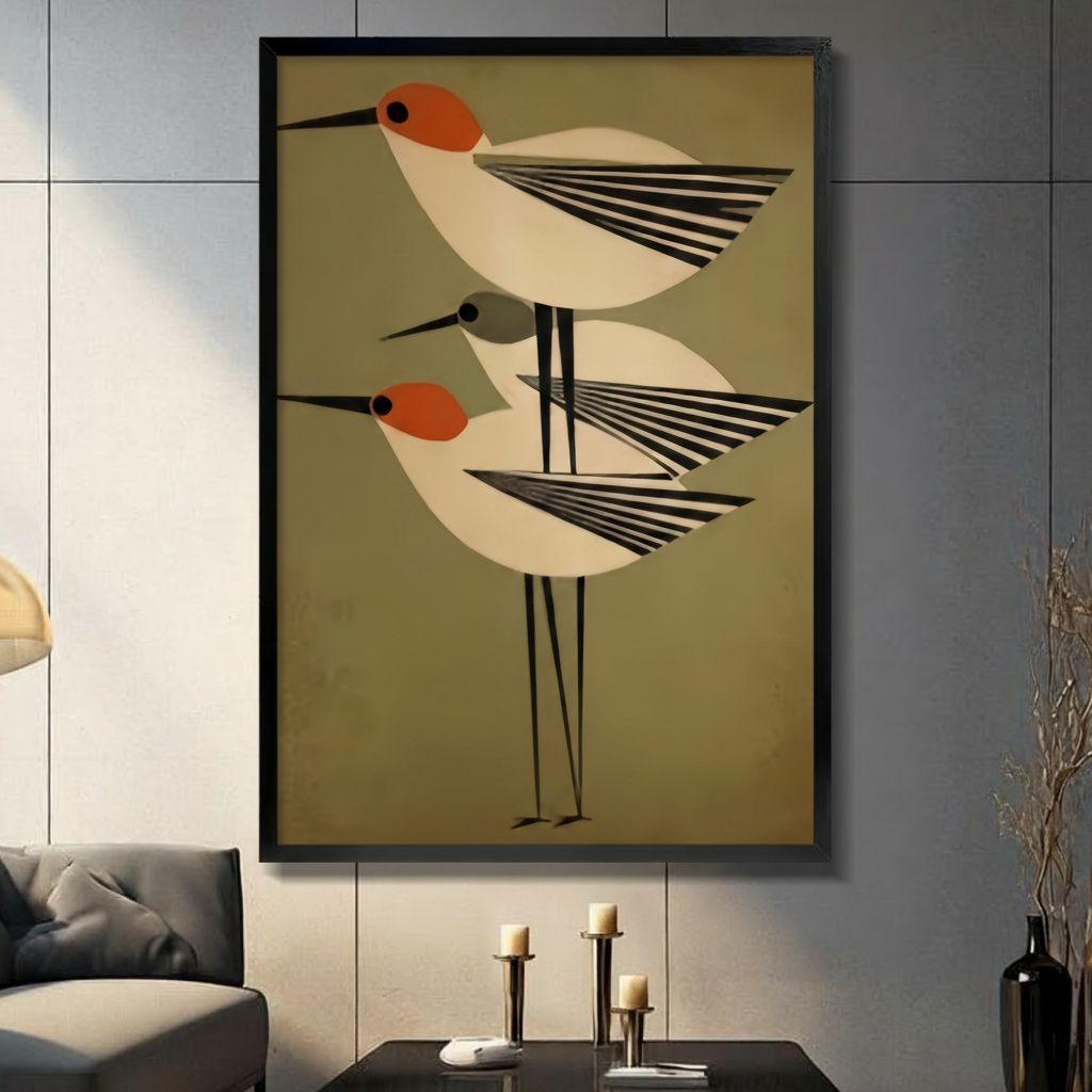 Mid-Century Modern Birds Geometric Canvas Wall Art
