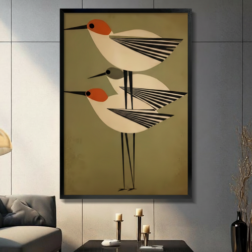 Mid-Century Modern Birds Geometric Canvas Wall Art