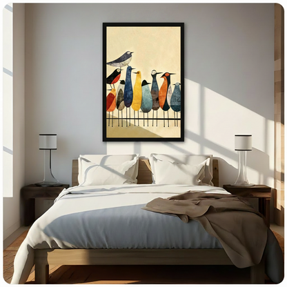 Mid-Century Modern Colorful Birds Canvas Wall Art