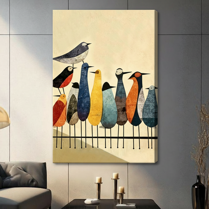 Mid-Century Modern Colorful Birds Canvas Wall Art