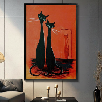 Mid-Century Modern Black Cats Canvas Wall Art