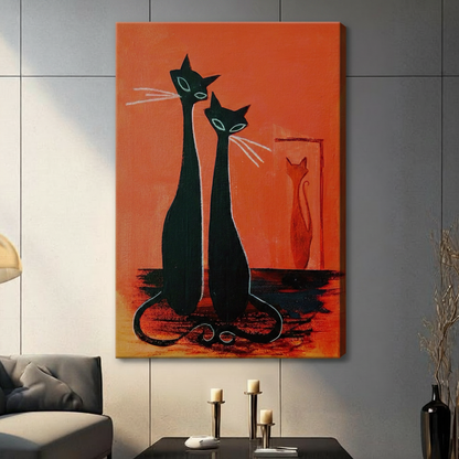 Mid-Century Modern Black Cats Canvas Wall Art