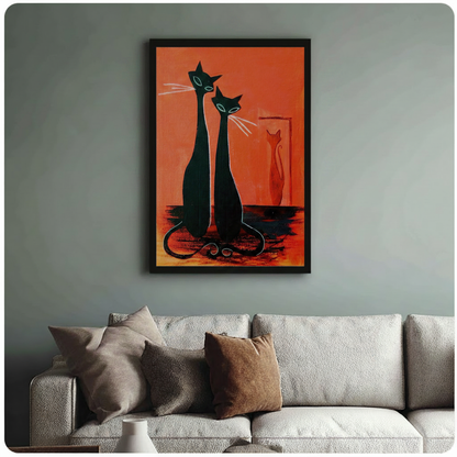 Mid-Century Modern Black Cats Canvas Wall Art