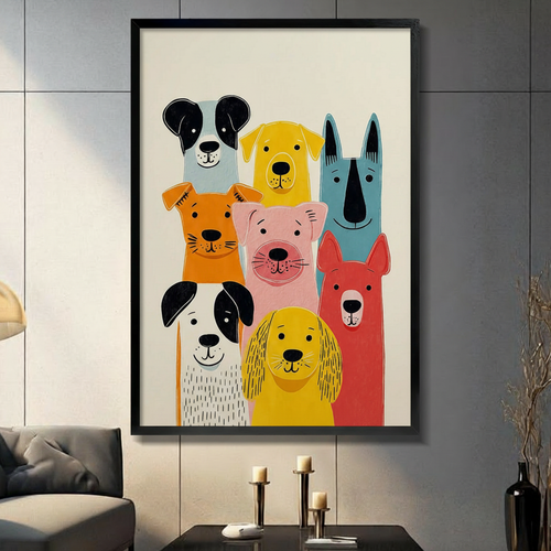 Colorful Cartoon Dog Pack Canvas Art Wall Art