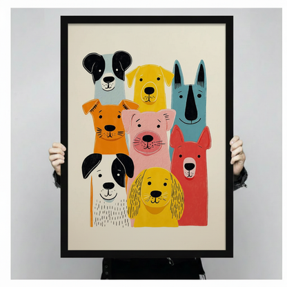 Colorful Cartoon Dog Pack Canvas Art Wall Art