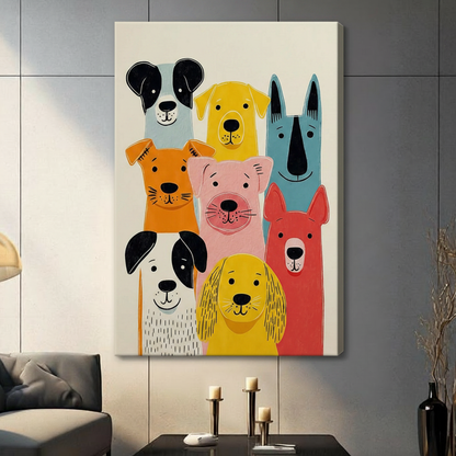 Colorful Cartoon Dog Pack Canvas Art Wall Art