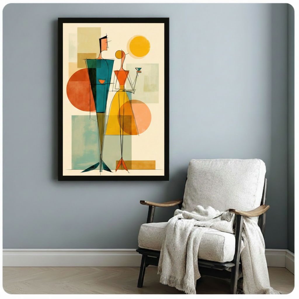 Mid-Century Modern Couple Abstract Canvas Art