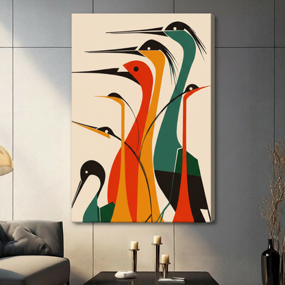 Abstract Heron Flock Mid-Century Modern Geometric Canvas Art