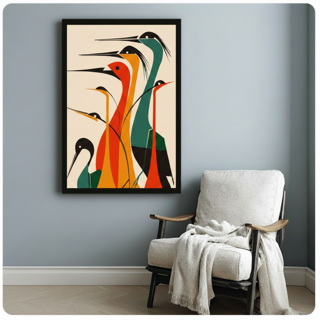Abstract Heron Flock Mid-Century Modern Geometric Canvas Art