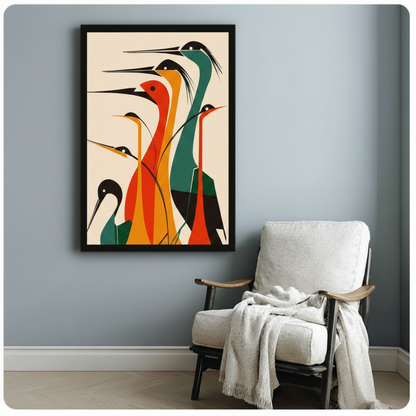 Abstract Heron Flock Mid-Century Modern Geometric Canvas Art