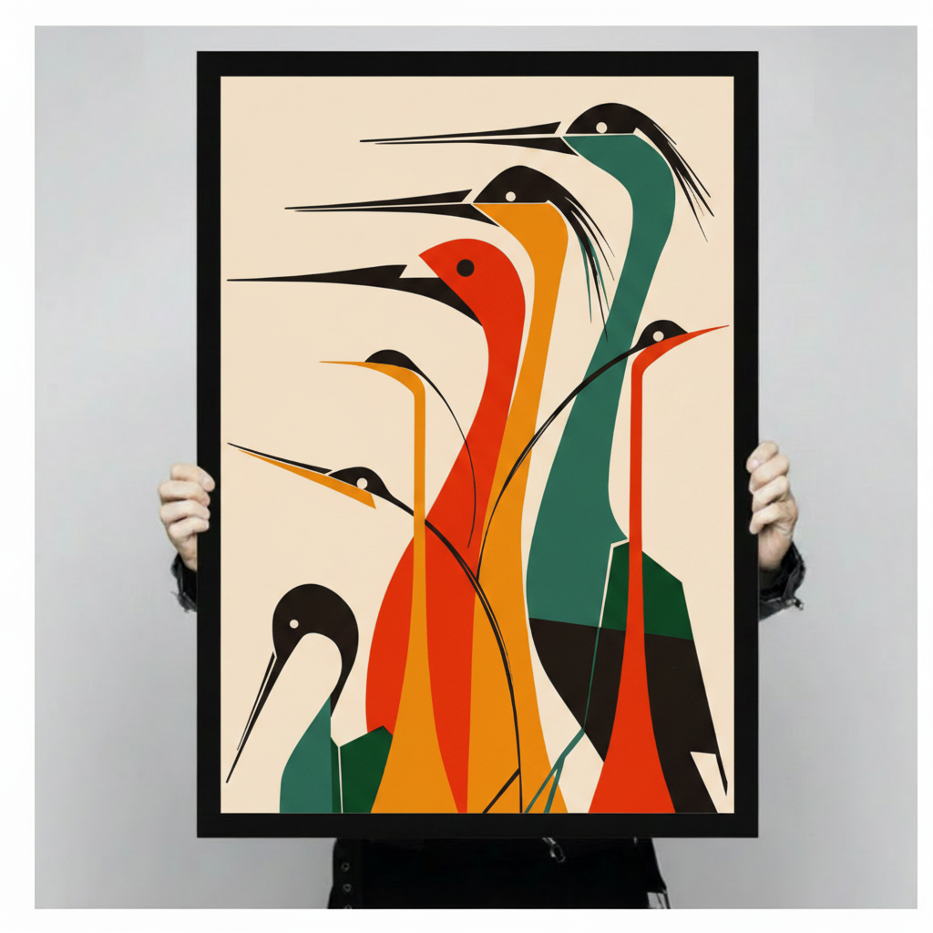 Abstract Heron Flock Mid-Century Modern Geometric Canvas Art