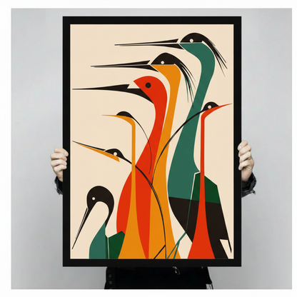 Abstract Heron Flock Mid-Century Modern Geometric Canvas Art
