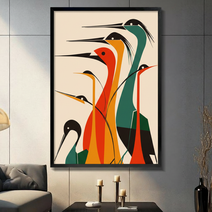 Abstract Heron Flock Mid-Century Modern Geometric Canvas Art